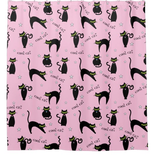 モダン黒猫のカスタム句 シャワーカーテン (正面)