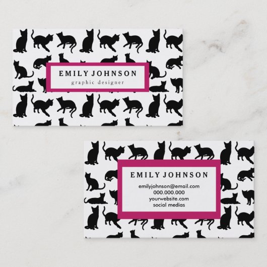 モダン黒猫カスタマイズ型エレガント 名刺 (正面/裏面)
