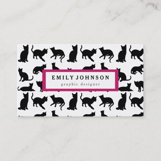 モダン黒猫カスタマイズ型エレガント 名刺 (正面)