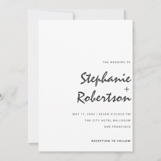 モダン黒白のミニマル結婚ム脚本 招待状 (正面)