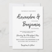 モダン黒白のミニマル結婚ム脚本 招待状 (正面)