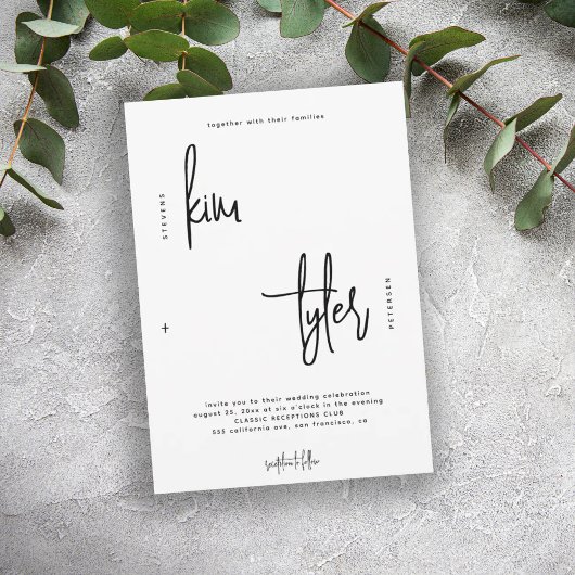 モダン黒白のミニマル結婚ム脚本 招待状