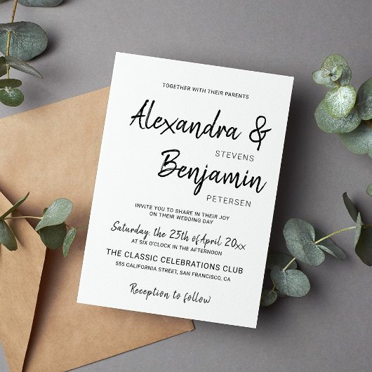 モダン黒白のミニマル結婚ム脚本 招待状