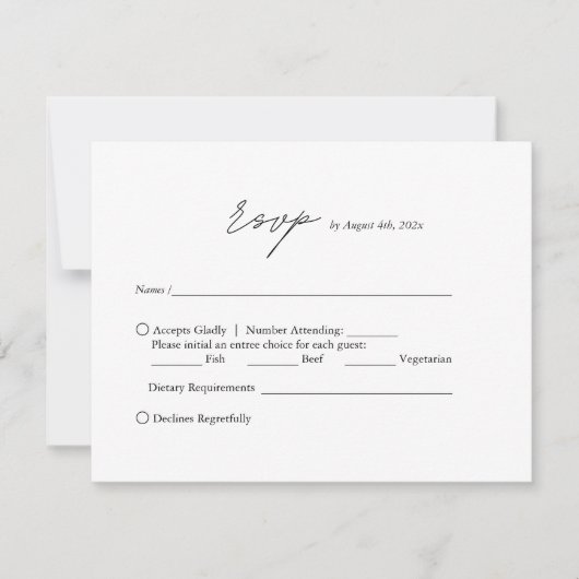 モダン黒白のミニマ結婚リスト 出欠カード (正面)