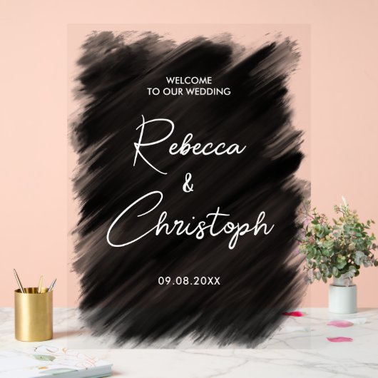 モダン黒絵を描結婚歓迎アクリル アクリルサイン (ウェディング)