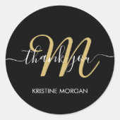 モダン黒金ゴールドスクリプト感謝していモノグラム ラウンドシール (正面)