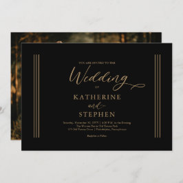 モダン黒}アンティーク金ゴールドミニマル結婚リスト 招待状