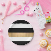 モダン黒、エレガント白、金ゴールドストライプの ペーパープレート (パーティー)