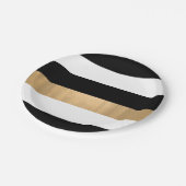 モダン黒、エレガント白、金ゴールドストライプの ペーパープレート (アングル)