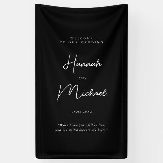 モダン黒、手書きフォント結婚へようこそ 横断幕 (縦)
