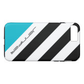 モダン黒、白、青ストライプの名パーソナライズされた Case-Mate iPhoneケース (裏面(横))