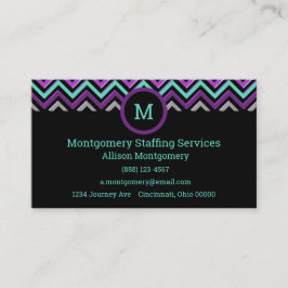 モダン黒、紫、ピンク、グレー、ティール（緑がかった色）。シェブロン 名刺