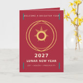 モダン２０２７旧正月お祝いカード カード (黄色い花)