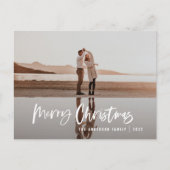 モダン1ミニマル枚のフォトグリーンスクリプトChristmas Holi シーズンポストカード (正面)