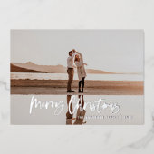 モダン1ミニマル枚のフォトネイビー青のスクリプト 箔シーズンカード (正面)