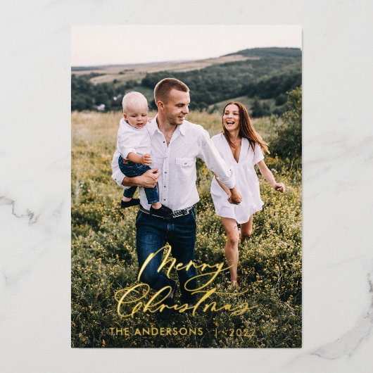 モダン1ミニマル枚の写真のクリスマエレガントス 箔シーズンカード (正面)