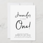 モダン1ミニマルth Birthday Script Black & White 招待状 (正面)