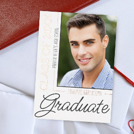 モダン1写ミニマル真バラ金ゴールド卒業 箔招待状