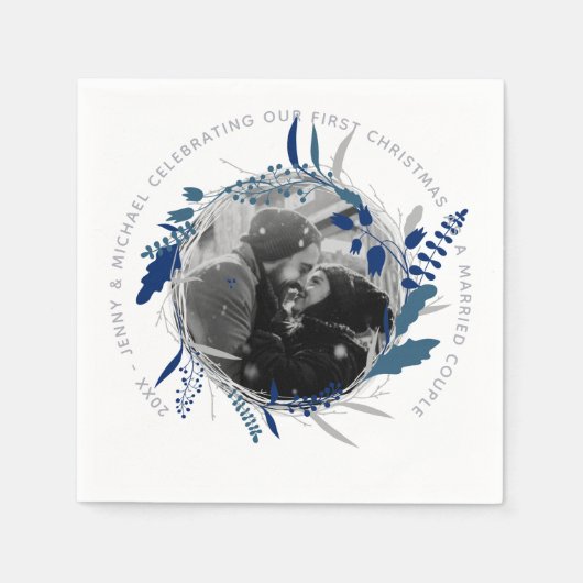 モダン1年目ま婚約したたはPHOTO結婚したパーティー スタンダードカクテルナプキン (正面)