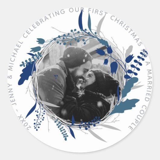 モダン1年目ま婚約したたはPHOTO結婚したパーティー ラウンドシール (正面)