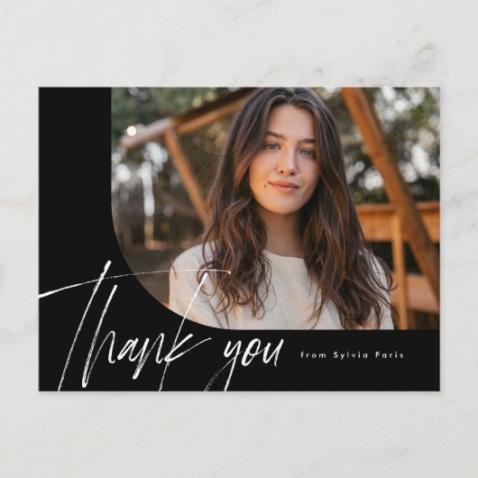 モダン1枚のフォトブラック卒業感謝してい君 ポストカード (正面)