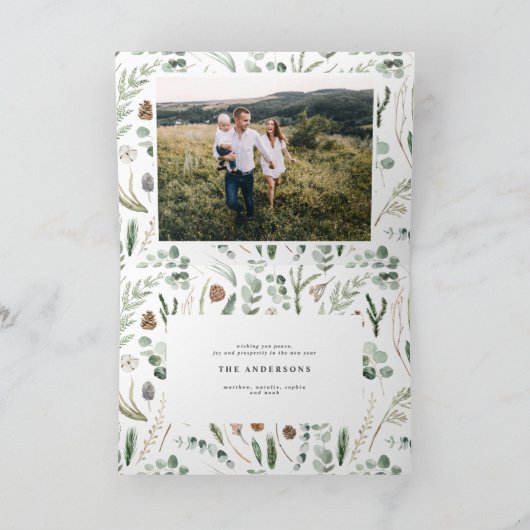 モダン11枚ミニマルの写真新年の緑の家族 シーズンカード (内部)