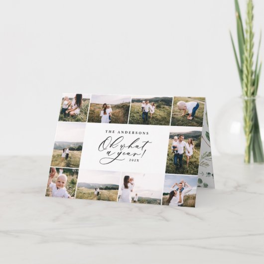 モダン11枚ミニマルの写真新年の緑の家族 シーズンカード (正面)