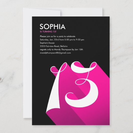 モダン13バースデーパーティ招待状 招待状 (正面)