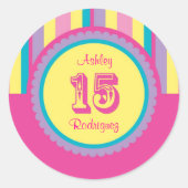 モダン15ストライプ誕生日キンセアニラステッカー ラウンドシール (正面)