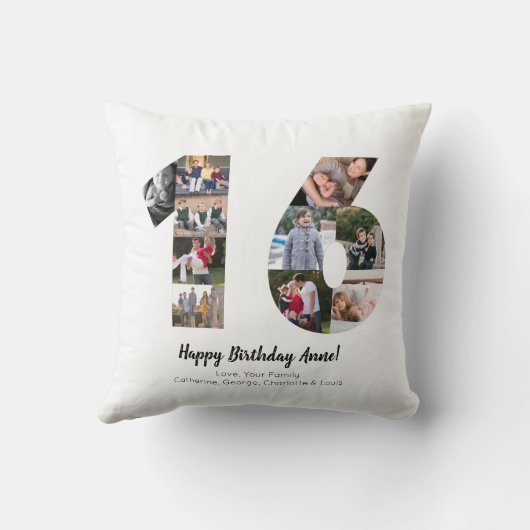 モダン16枚写真コラージュオーダーメイドグリーティング クッション (裏面)