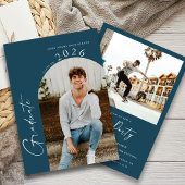 モダン2イミニマルトネイビーブルー卒業党 招待状