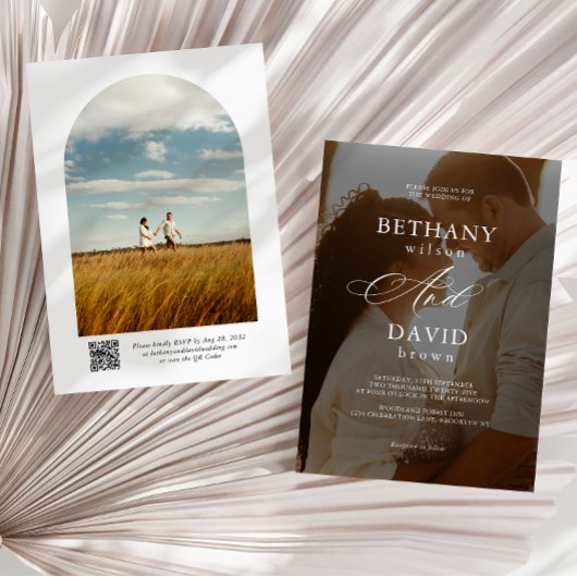モダン2エレガント Arch写真QRコードRSVP結婚の 招待状