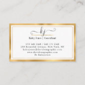 モダン2ガーリーモノグラムのスクリプト金ゴールドホワイトビジネス 名刺 (裏面)