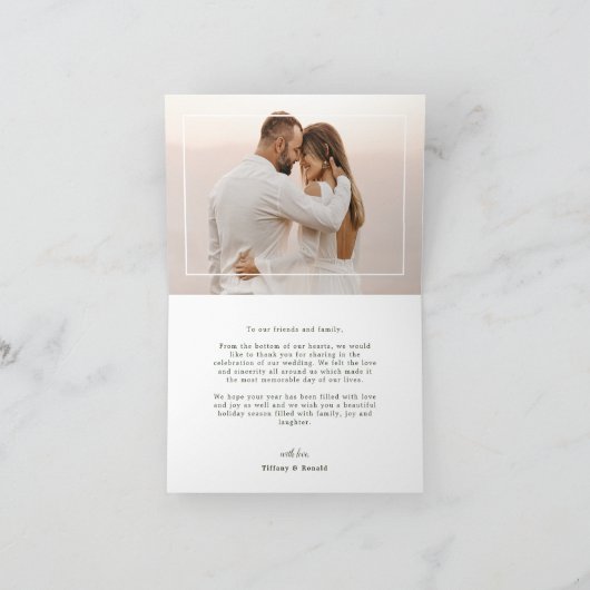 モダン2スタイリッシュ枚の写真とメリークリ結婚したスマス サンキューカード (内部)