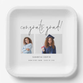 モダン2フォトスクリプトおめでとう卒業パーティー ペーパープレート
