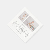 モダン2フォトスクリプト最初の誕生日パーティー スタンダードカクテルナプキン (角)