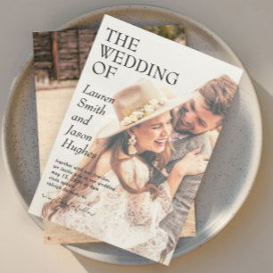 モダン2フォトブラック&ホワイトボホ結婚ズ 招待状