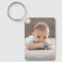 モダン2ミニマル枚フォトホワイト文字オーバーレイKeepsake キーホルダー