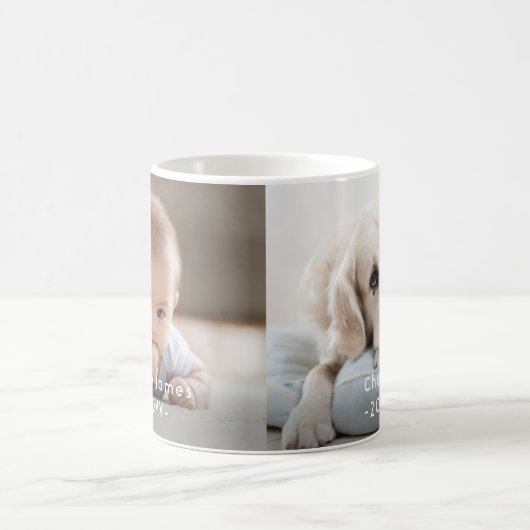 モダン2ミニマル枚フォトホワイト文字オーバーレイKeepsake コーヒーマグカップ (中央)