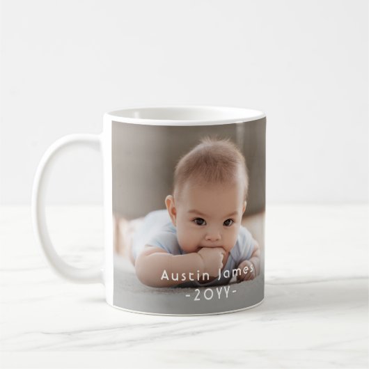 モダン2ミニマル枚フォトホワイト文字オーバーレイKeepsake コーヒーマグカップ (左)