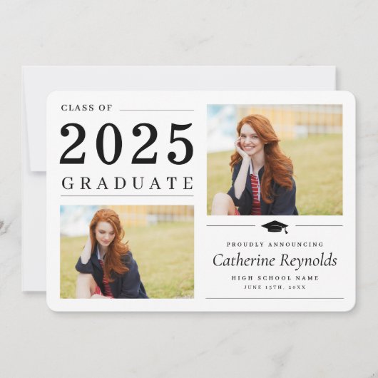 モダン2写真シンプル卒業発表カード 招待状 (正面)