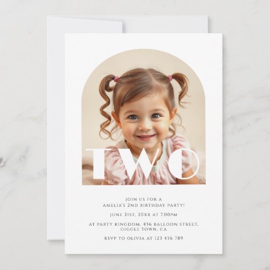 モダン2回目の誕生日エレガントArch写真 招待状 (正面)