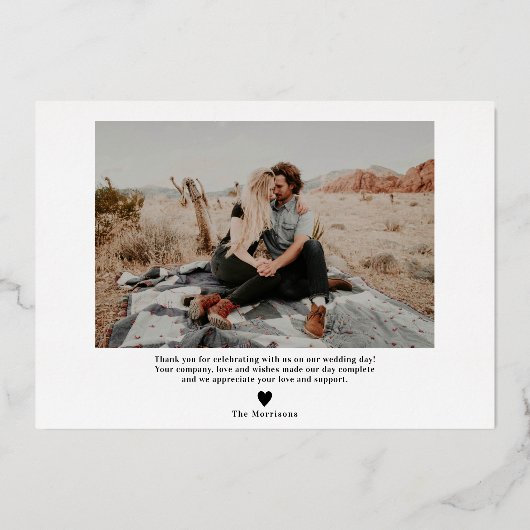 モダン2感謝してい枚の写真をスクリ結婚プト 箔招待状 (裏面)