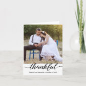 モダン2枚のフォトスクリプト感謝結婚の サンキューカード (正面)