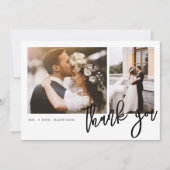 モダン2枚の写真のスクリプ結婚ト サンキューカード (正面)