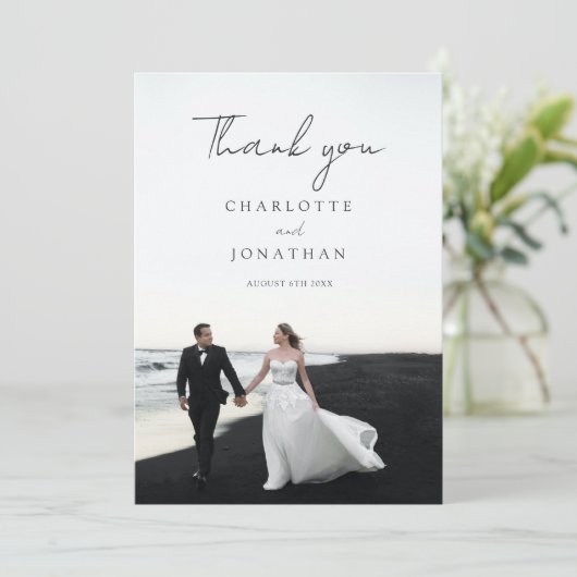 モダン2枚の写真の結婚サンキューカード サンキューカード (スタンド正面)