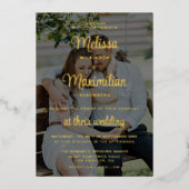 モダン2枚の写真を黒にオンラインRSVP金ゴールド 箔招待状 (正面)