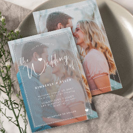 モダン2枚の写真ホワイトオーバーレイ結婚シック 招待状