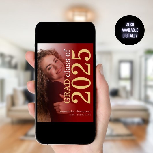 モダン2枚の写真マルーン金ゴールド2025年卒業 案内状