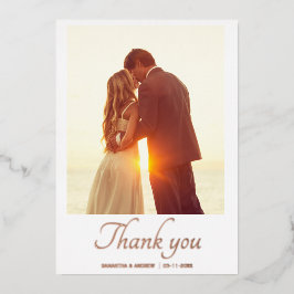モダン2枚の写真結婚のサンキューカード 箔シーズンカード